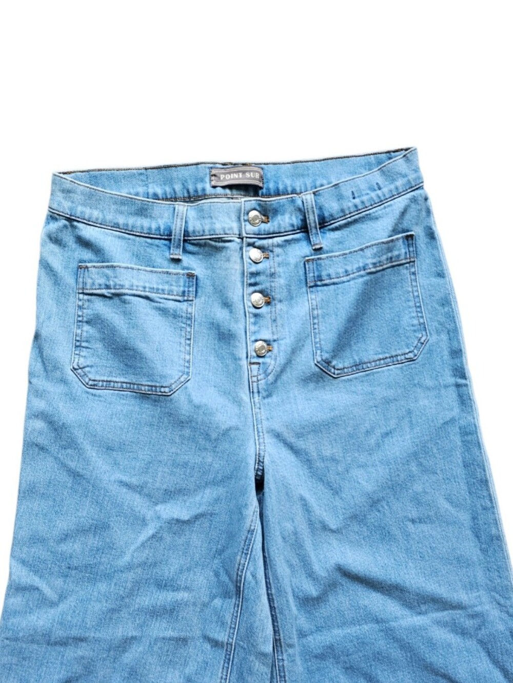 Pont Sur J. CREW Denim Stretch Wide Leg Crop Light Blue Women's Jeans - Picture 6 of 6